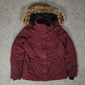 Obermeyer Tuscany II burgundy fur trim gorpcore winter ski jacket womens sz 2